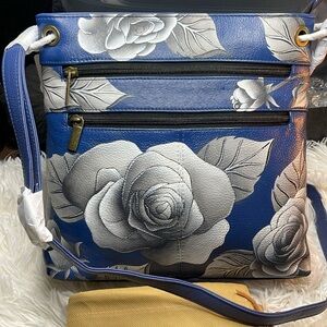 💙Anna by Anuschka Genuine Leather Medium Crossbody Handbag, Romantic Rose Blue
